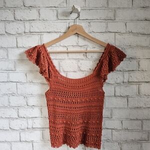 RYEGRASS Sleeveless Rust Crochet Top, S